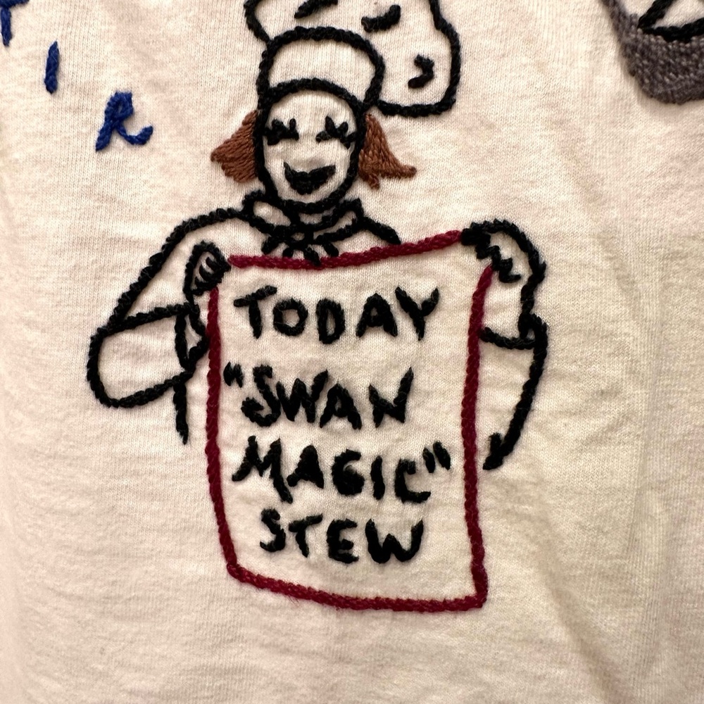 Vintage Chef Cooking Swan Magic White Embroidered Cotton Tee - Picture 7 of 9